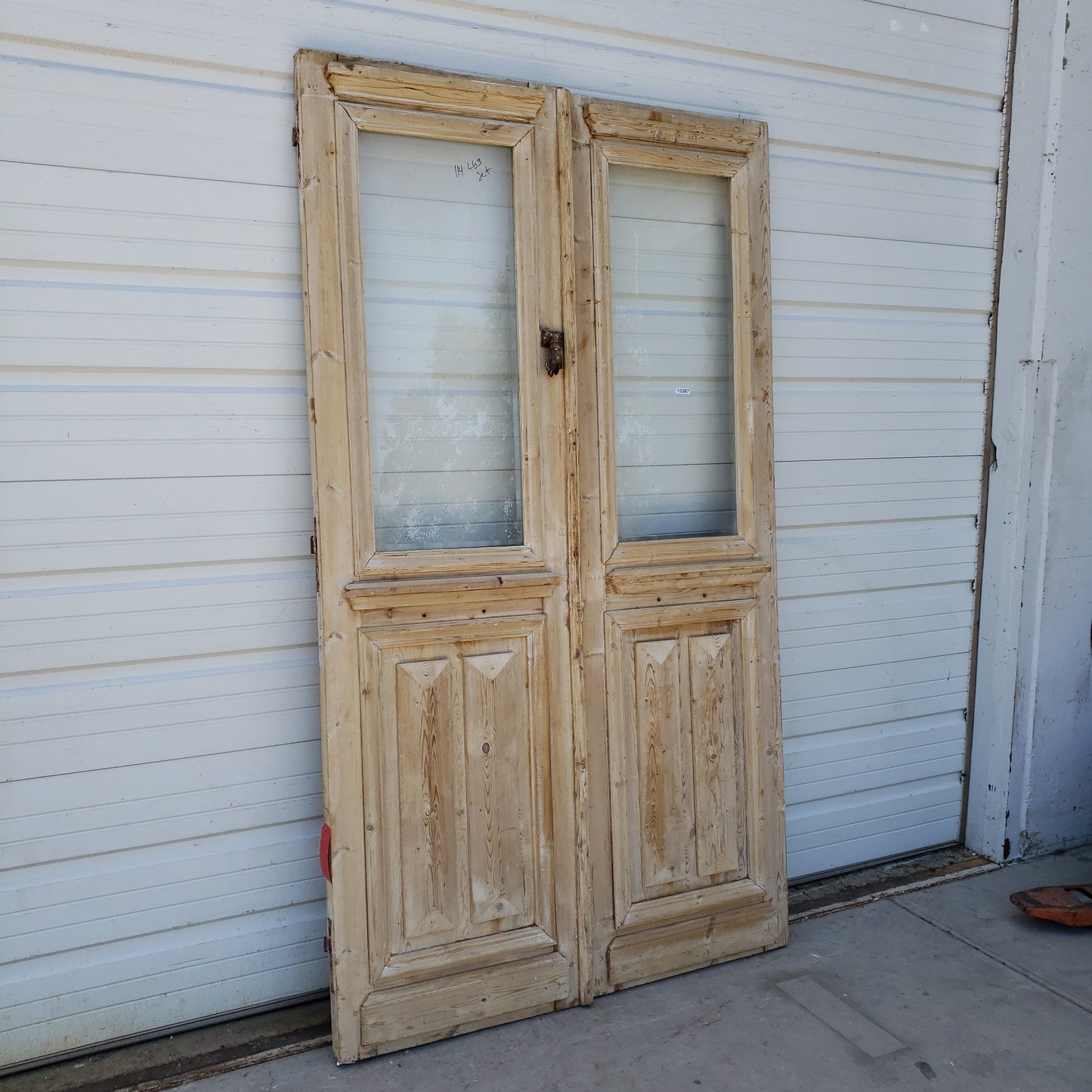 Pair of Washed Wood Antique Doors w/2 Glass Panes