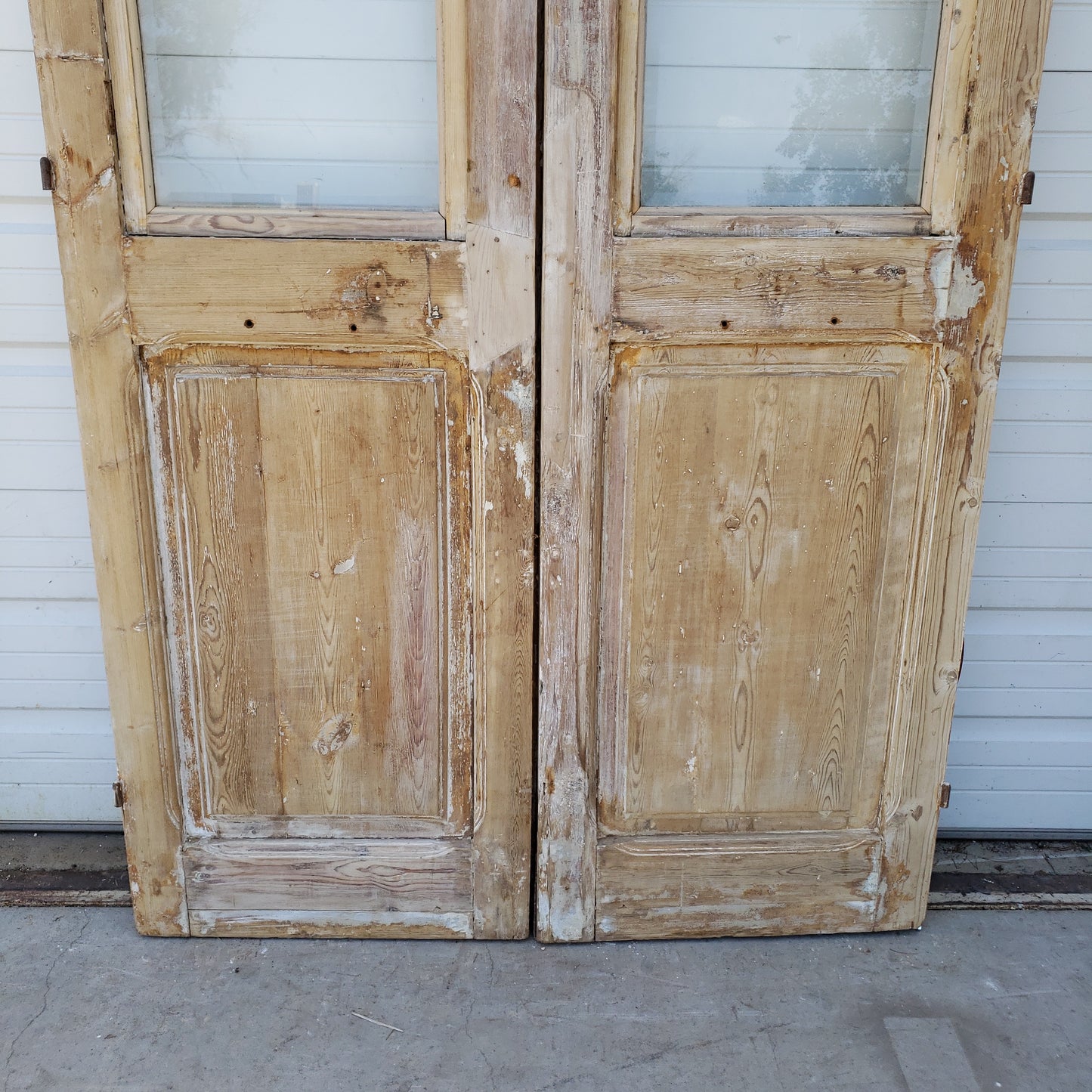 Pair of Washed Wood Antique Doors w/2 Glass Panes
