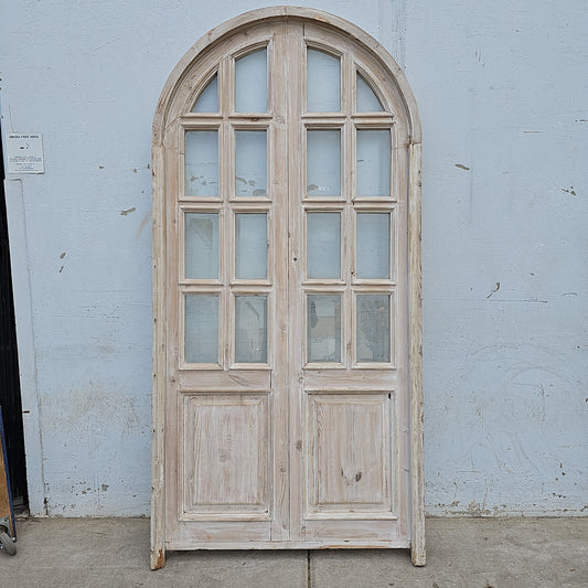 Pair of Arched Wood Doors w/8 Glass Lites in Jamb