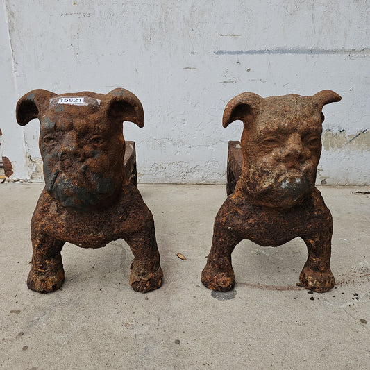 Pair of Cast Iron Bulldog Fireplace Andirons