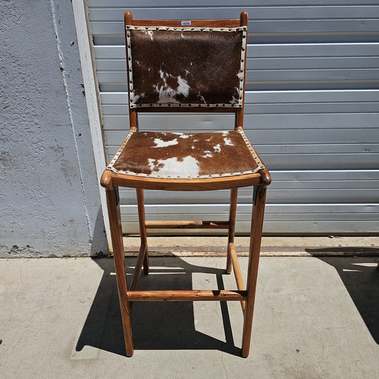 Wood Bar Stool Tan Cowhide