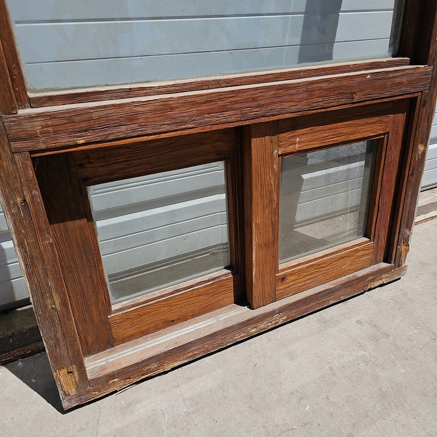 Arched Wood Window w/2 Sliding Glass Bottom Panes