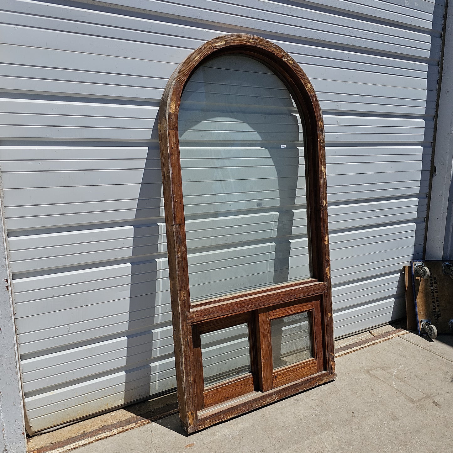 Arched Wood Window w/2 Sliding Glass Bottom Panes