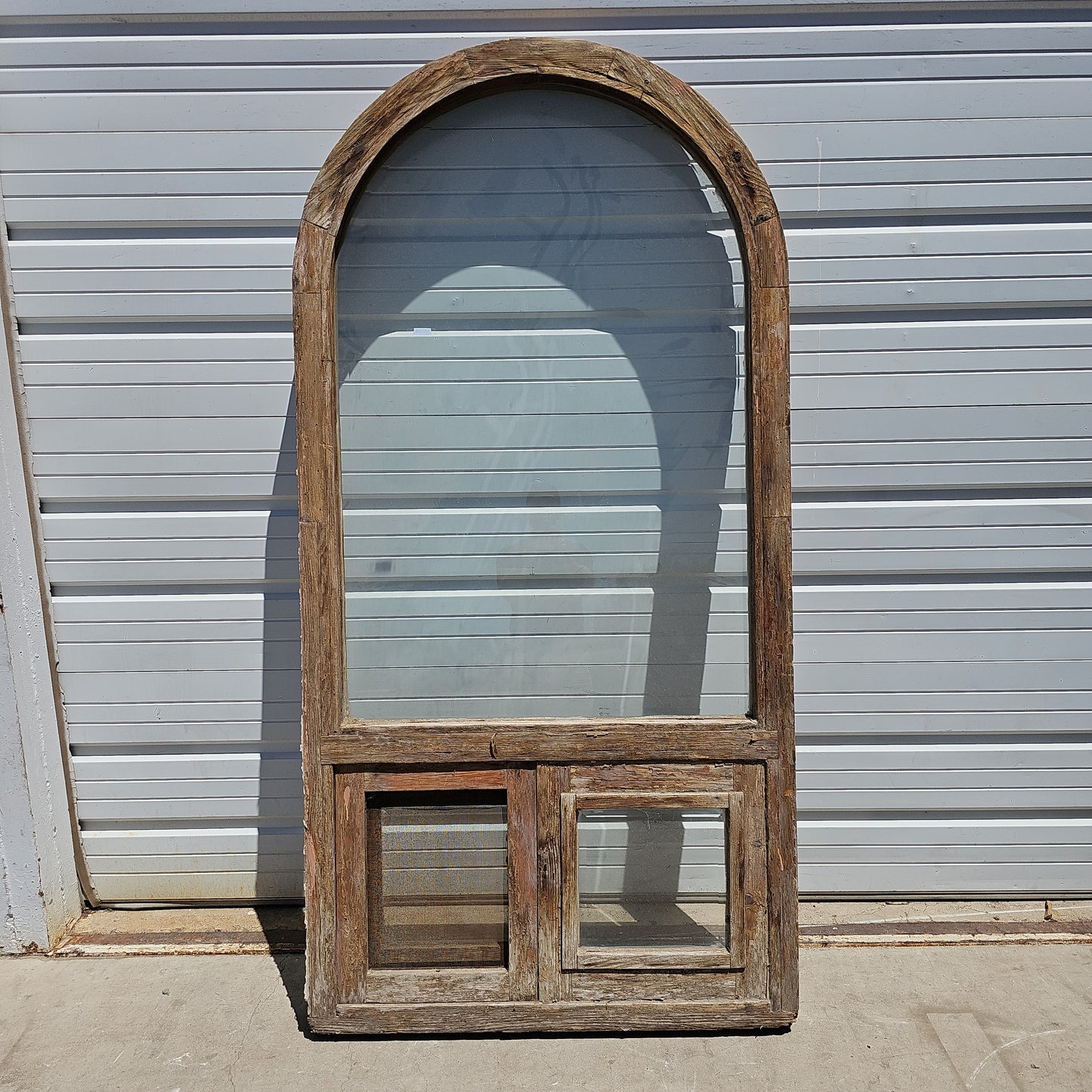 Arched Wood Window w/2 Sliding Glass Bottom Panes