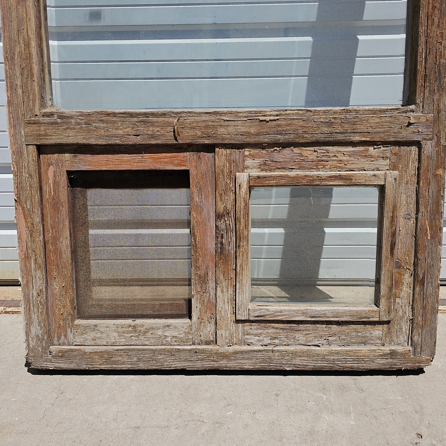 Arched Wood Window w/2 Sliding Glass Bottom Panes