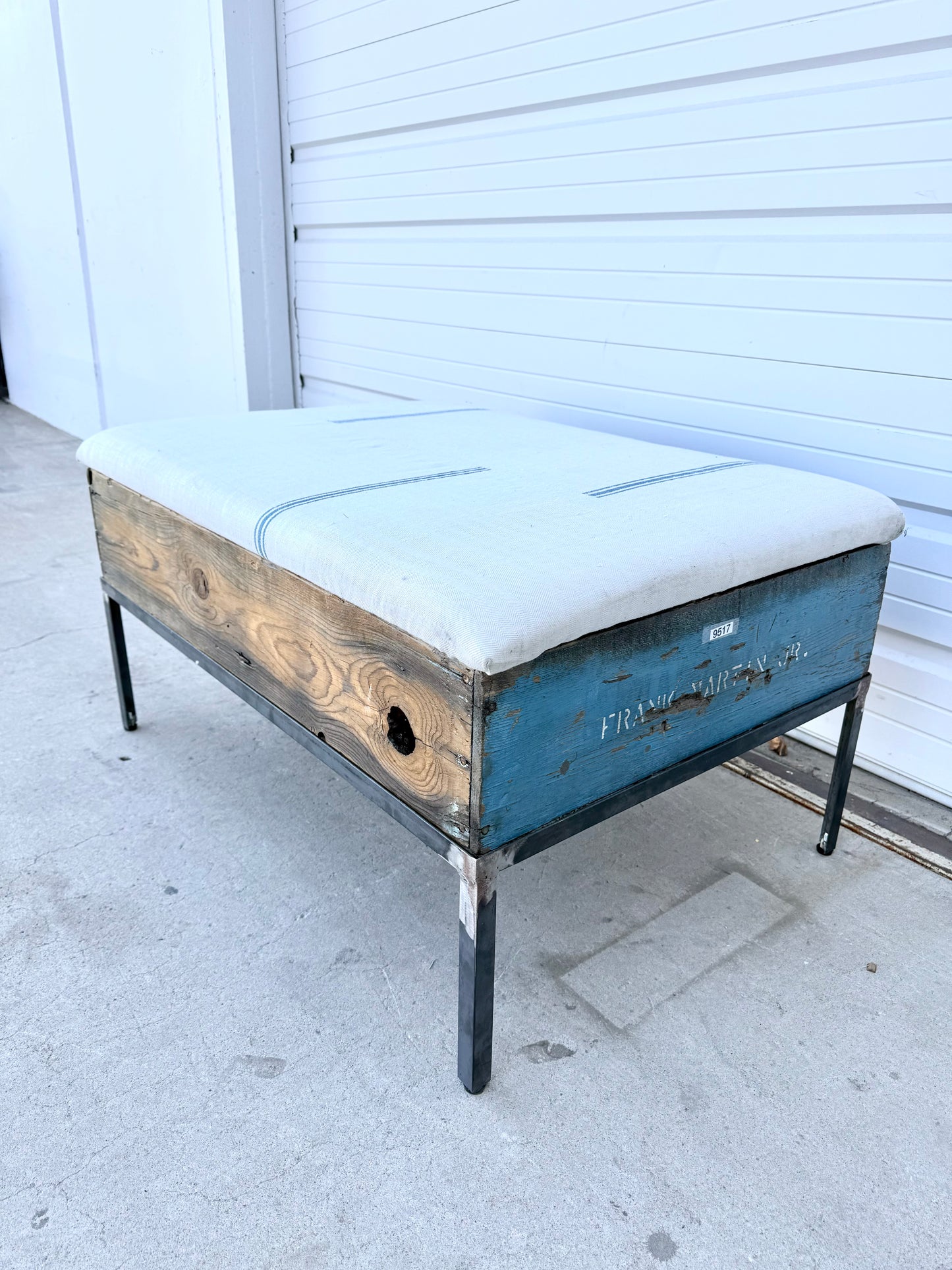 Raisin Box Ottoman with French Grain Sack Top