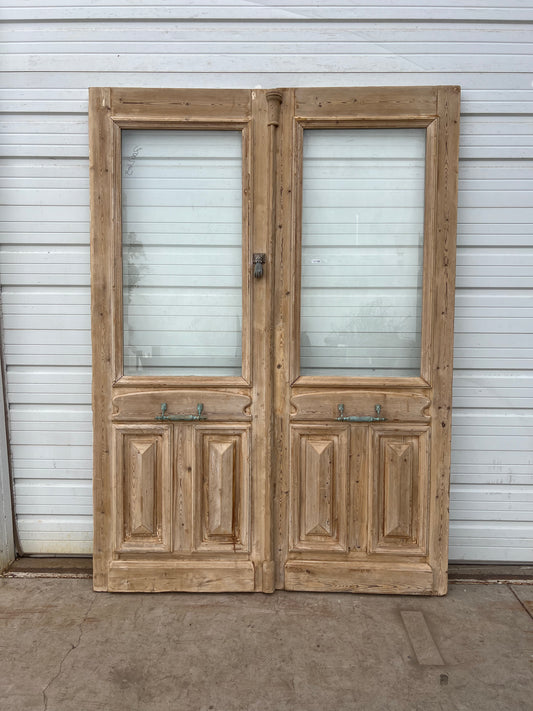 Pair of Wood Doors w/2 Single Glass Lites