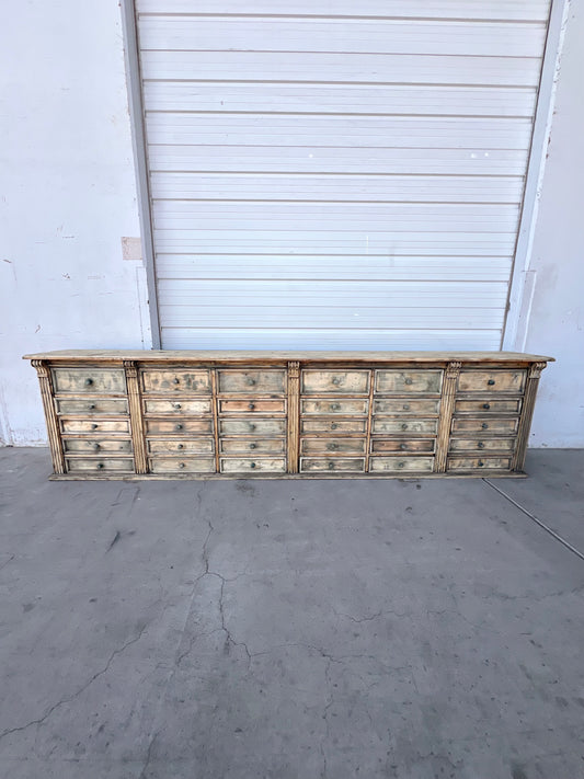 19th C. French 30 Drawer Apothecary Counter