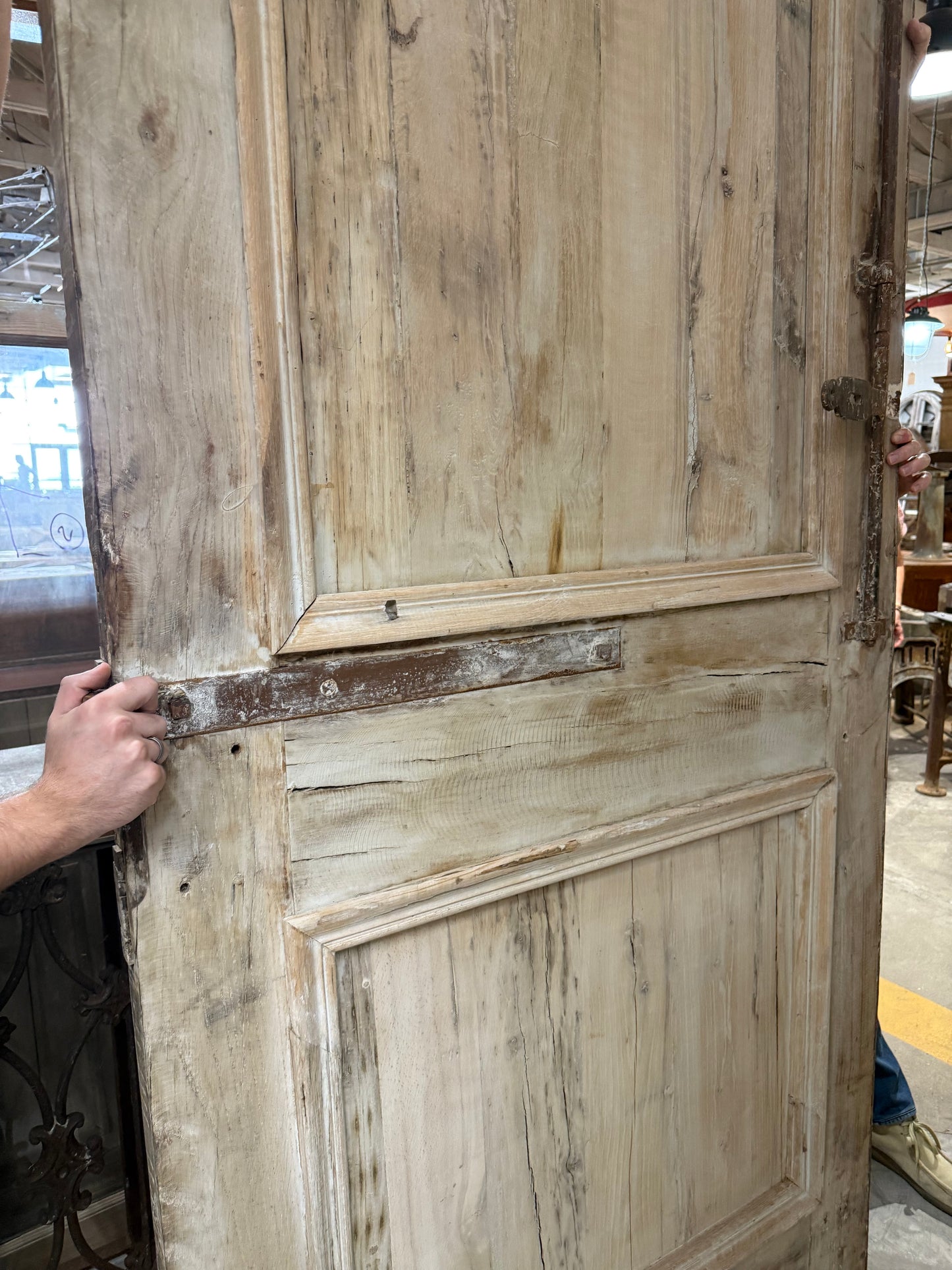 Pair of Washed Antique Wood 3 Panel Arched Doors