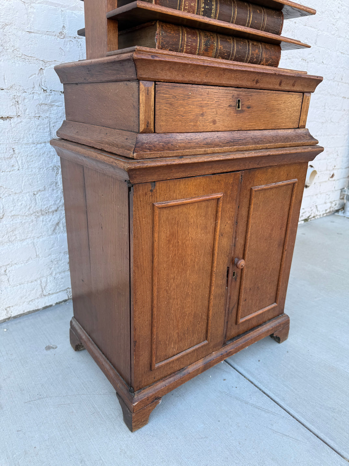 Antique Oak Screw Bookbinder Press with Cabinet Base