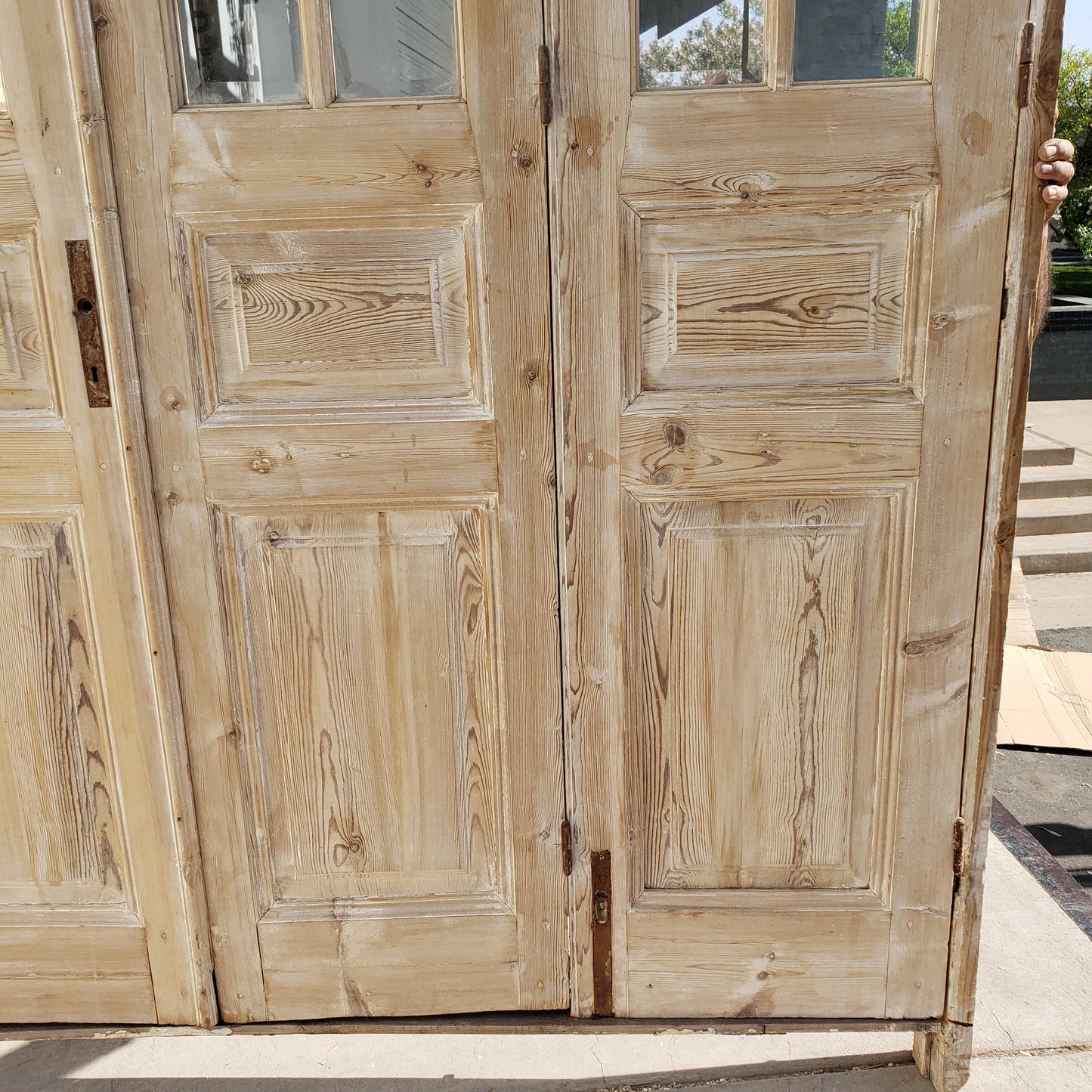 Set of Washed Antique Wood Doors w/47 Lites and Transom