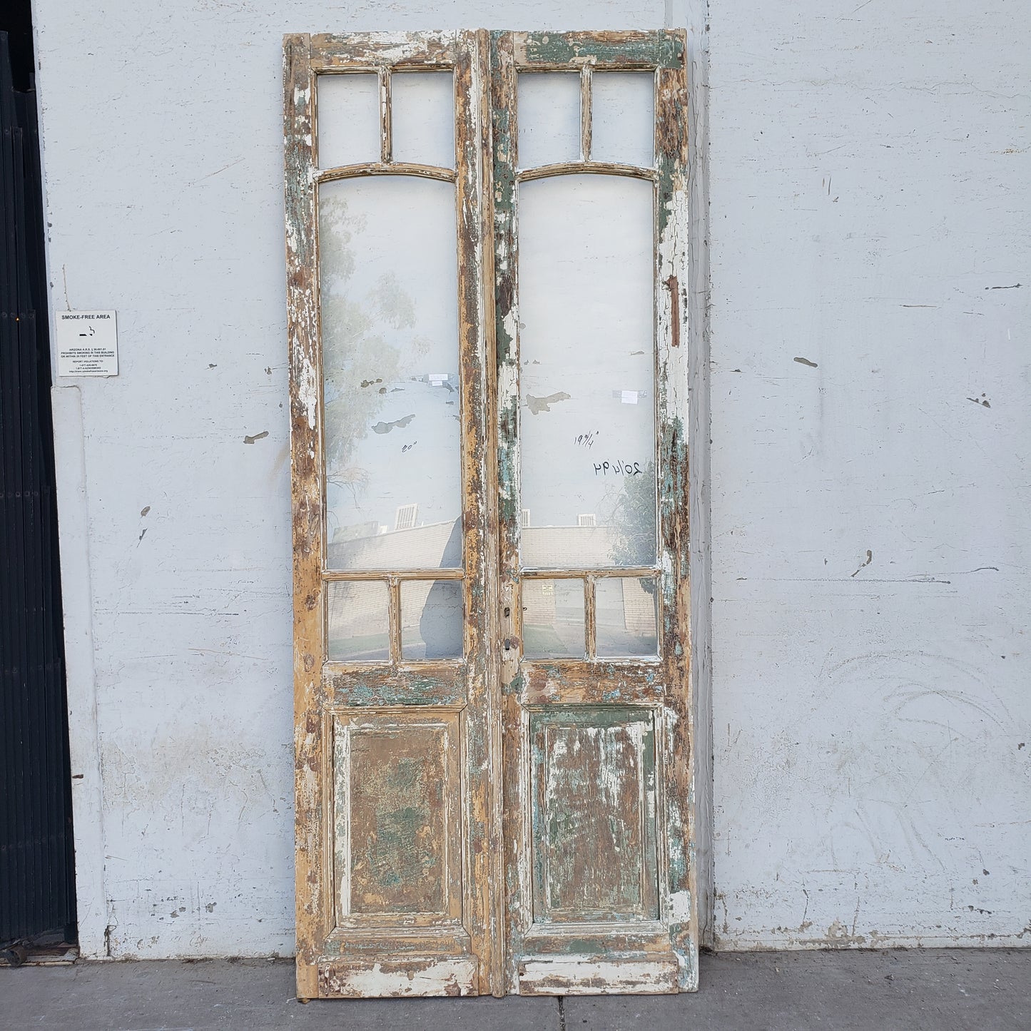 Pair of 5 Lite Washed Wood Antique French Doors
