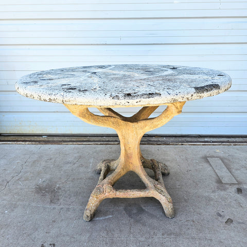 French Table with Faux Bois Base and Stone Top