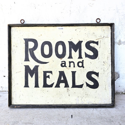 Antique Wooden Rooms and Meals Sign