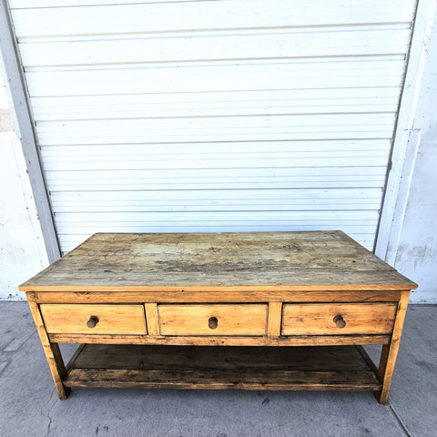 19th C. French Work Table / Island with Drawers on Each Side