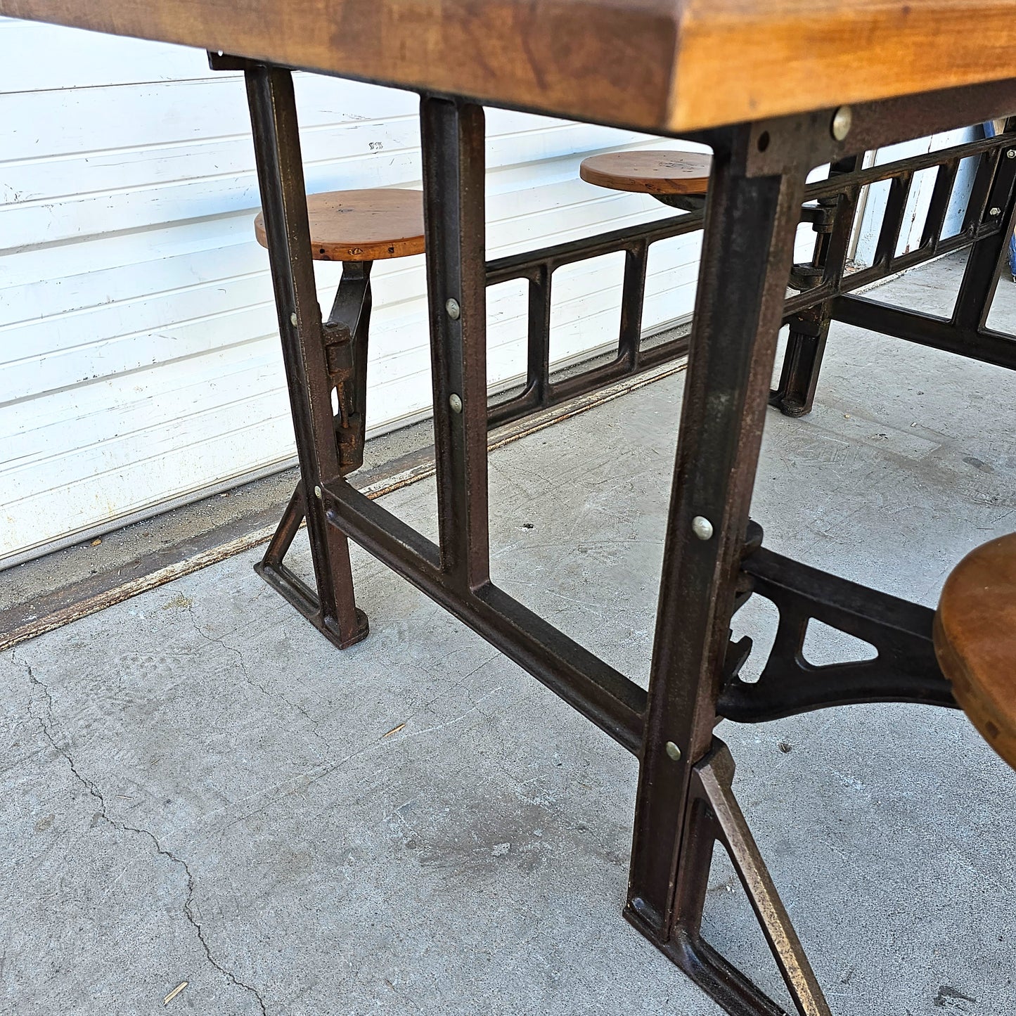 Industrial Table with Swing Out Seats