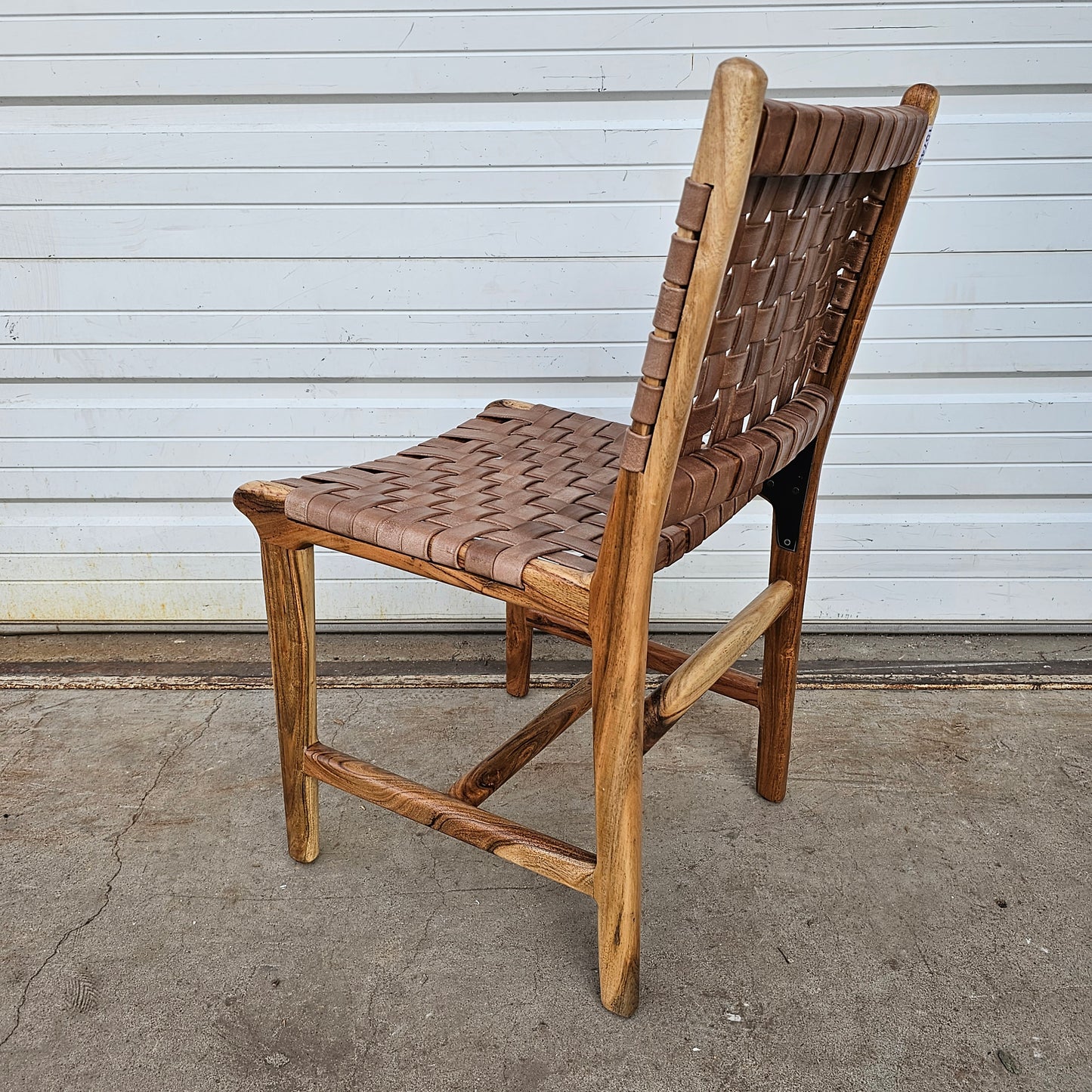 Wood Dining Chair w/Woven Leather Seat and Back