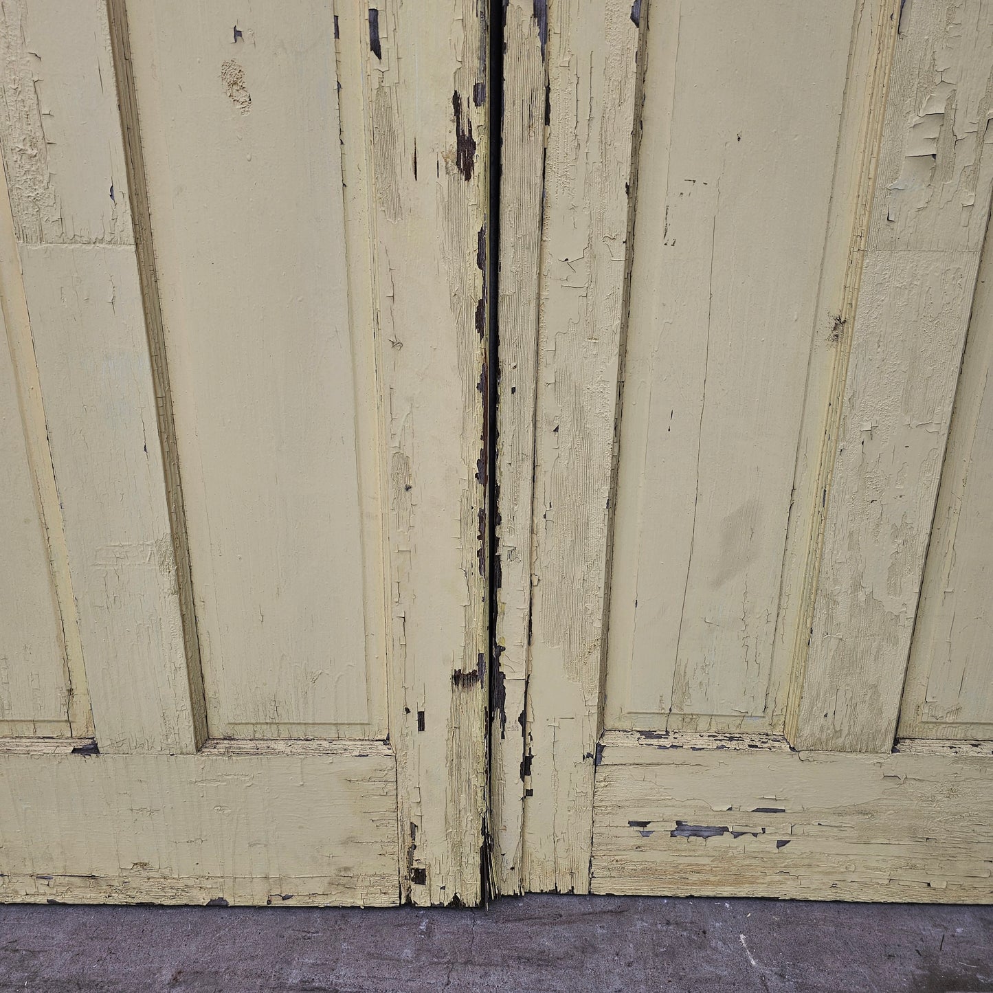 Pair of Large Yellow Carriage House Doors with 6 Lites