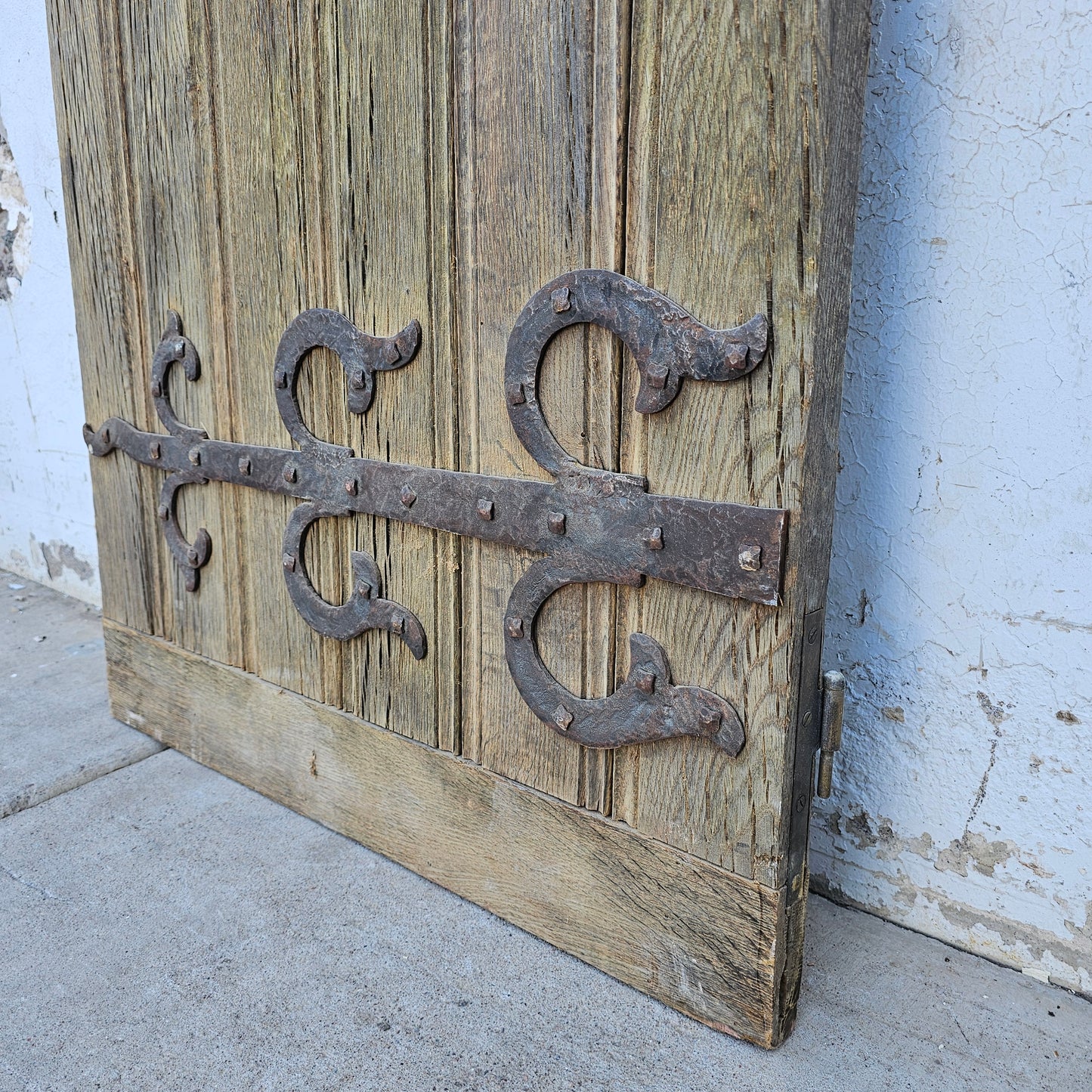 Single Antique Oak French Door w/Iron Hardware