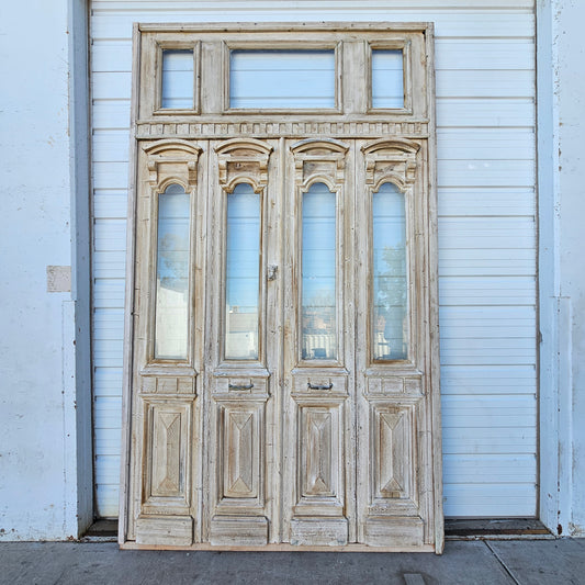 Set of 4 Painted Wood Doors and Transom w/7 Panes