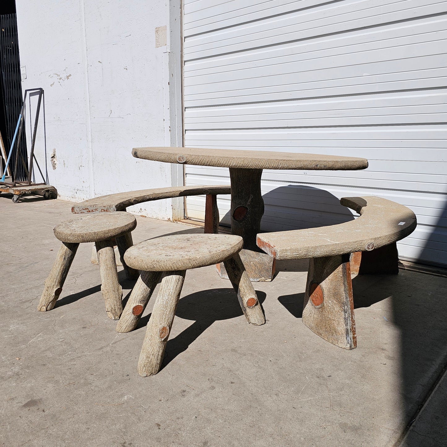 Faux Bois Table with 2 Benches and 2 Stools