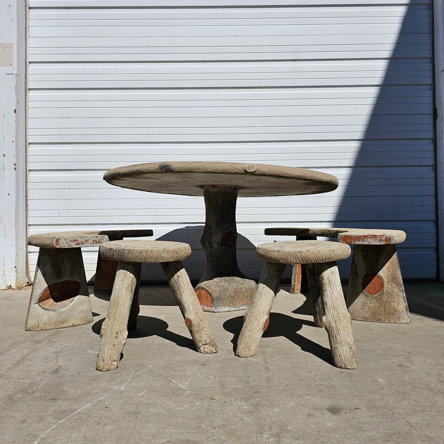 Faux Bois Table with 2 Benches and 2 Stools
