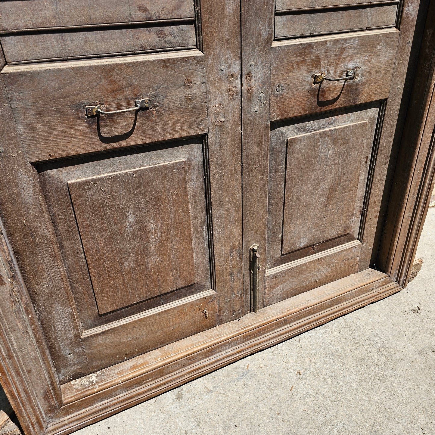 Pair of Wood Shuttered Doors with Glass Transom in Frame