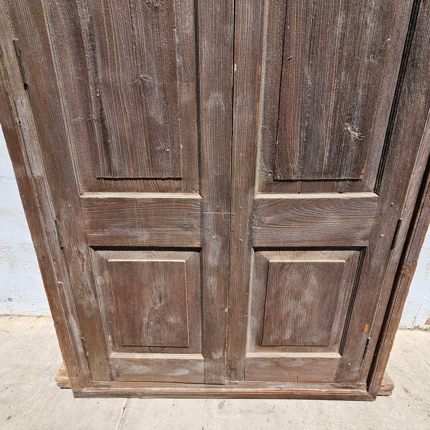 Pair of Wood Shuttered Doors with Glass Transom in Frame