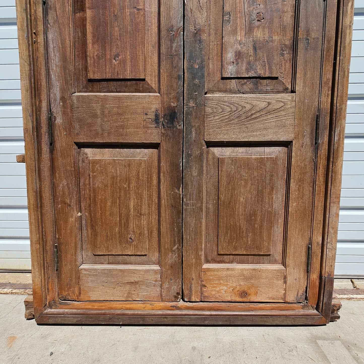 Pair of Wood Shuttered Doors with Glass Transom in Frame