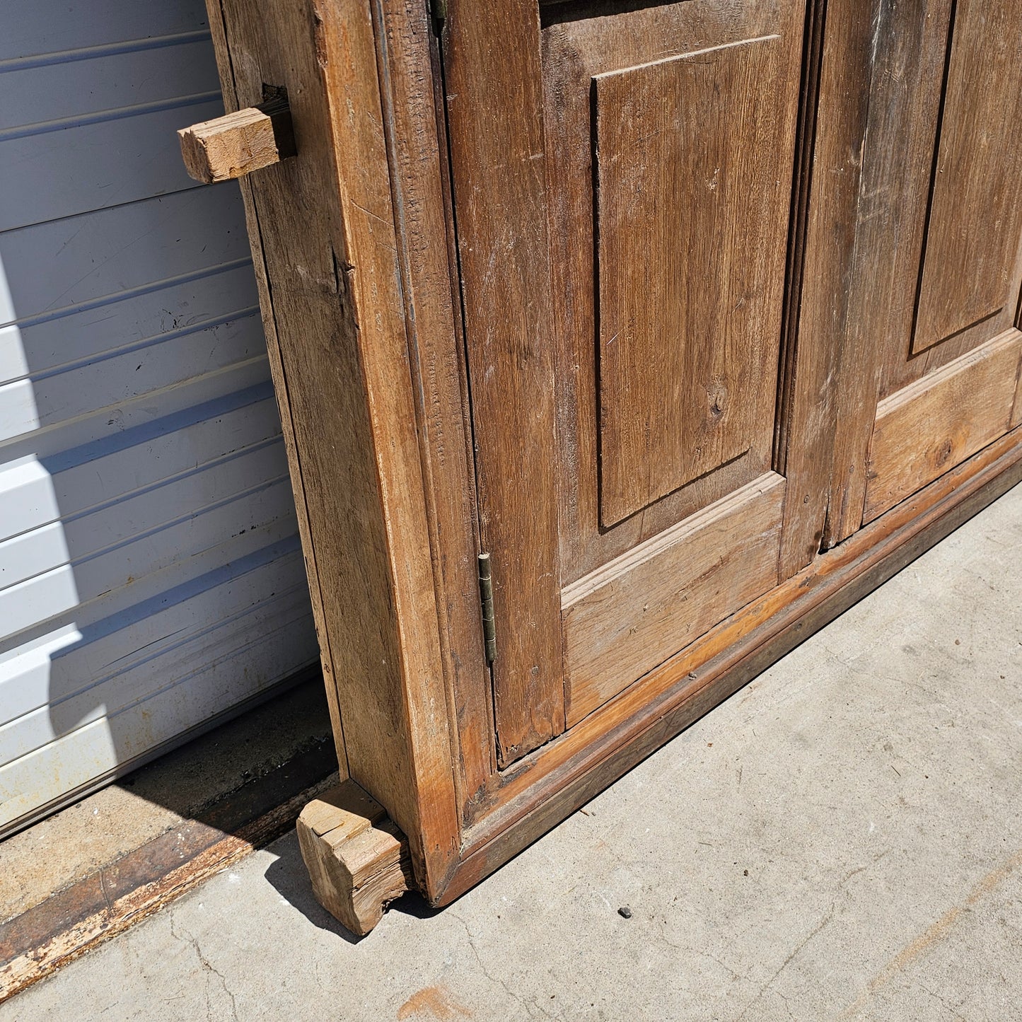 Pair of Wood Shuttered Doors with Glass Transom in Frame