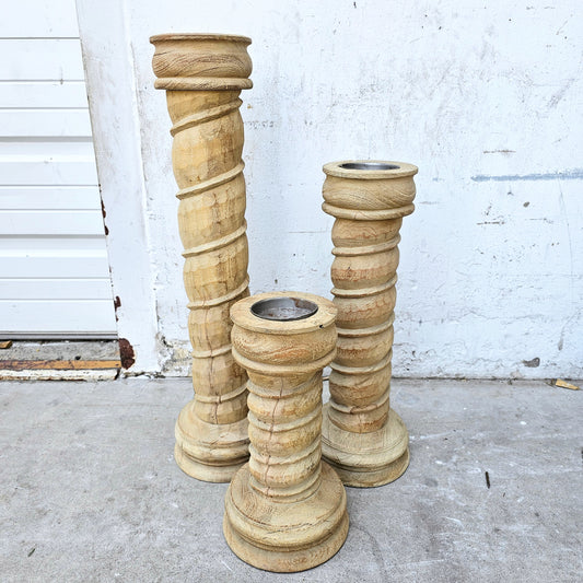 Set of 3 Wood Twist Candle Stands