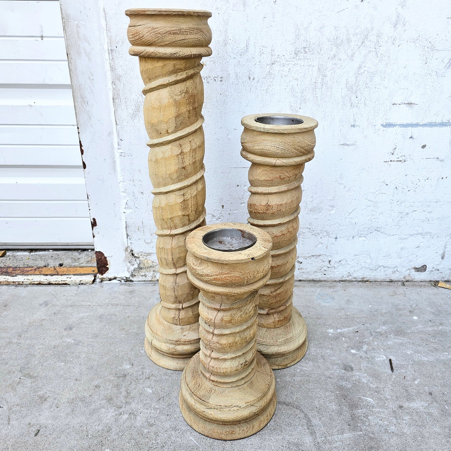 Set of 3 Wood Twist Candle Stands