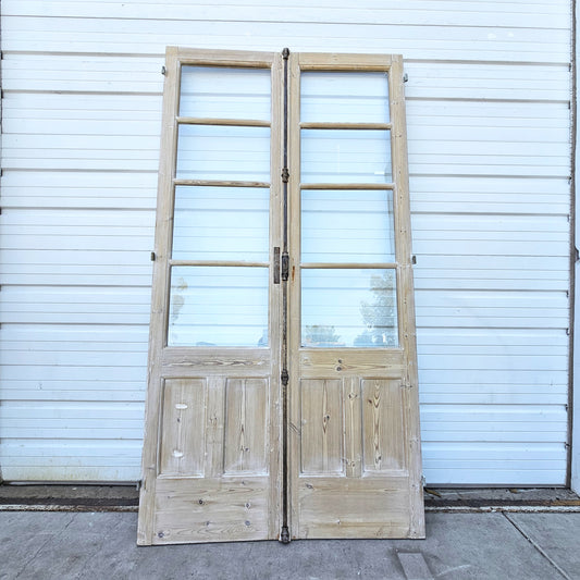 Pair of Wood French Doors w/8 Beveled Glass Panes