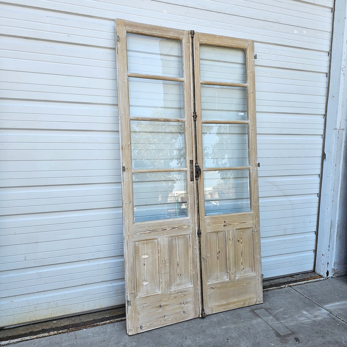 Pair of Wood French Doors w/8 Beveled Glass Panes