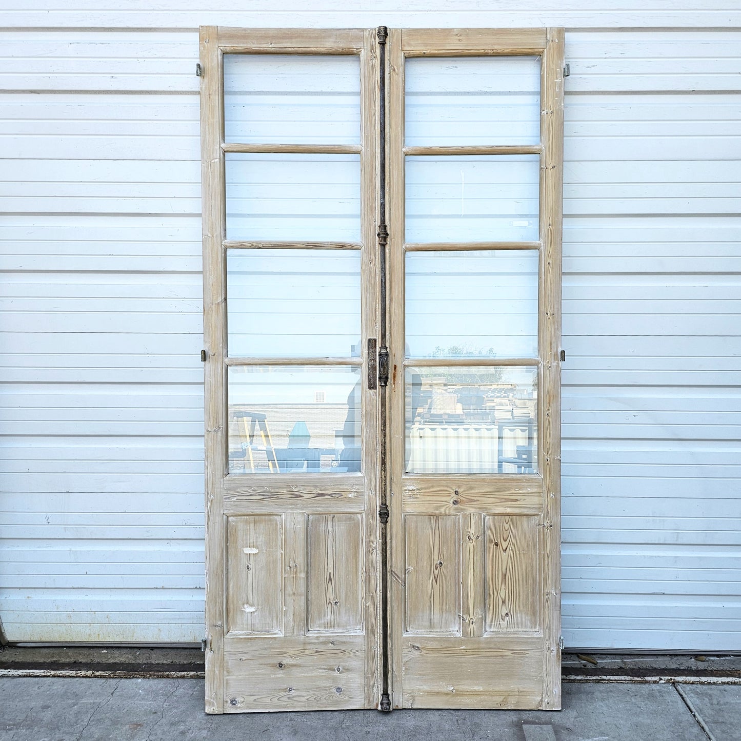 Pair of Wood French Doors w/8 Beveled Glass Panes