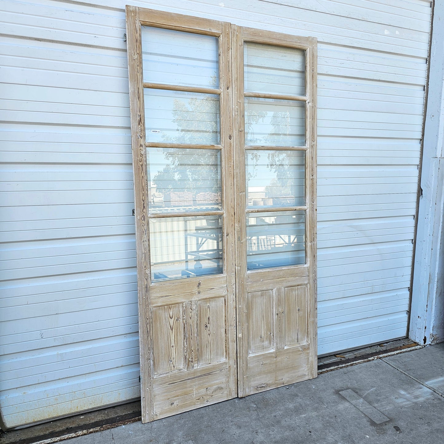 Pair of Wood French Doors w/8 Beveled Glass Panes