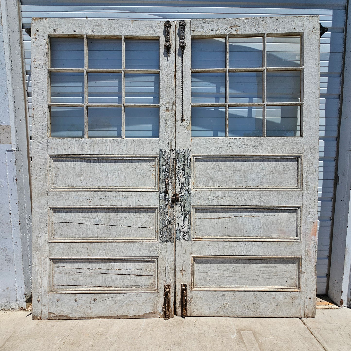 Pair of White Painted Stall Doors with 9 Glass Lites