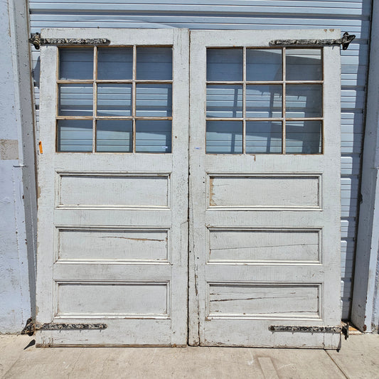 Pair of White Painted Stall Doors with 9 Glass Lites