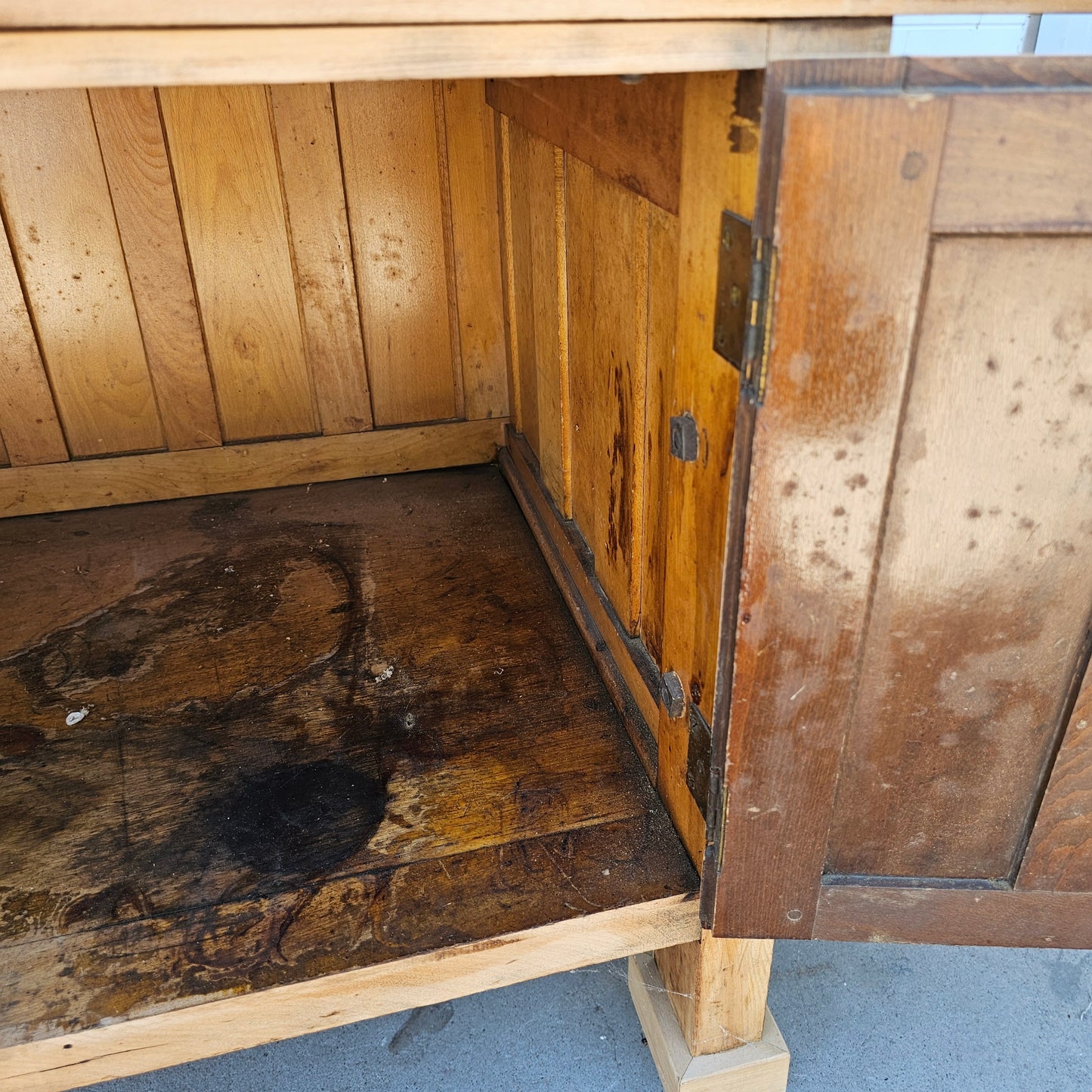 Bleached Work Table w/Swing Out Seats