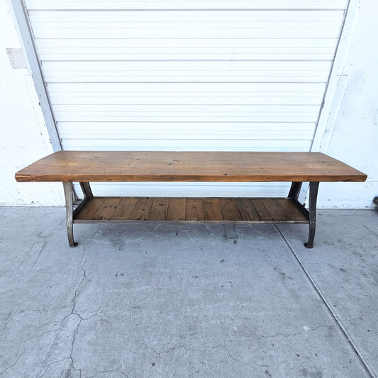 Large Industrial Console Table with Iron Base and Shelf