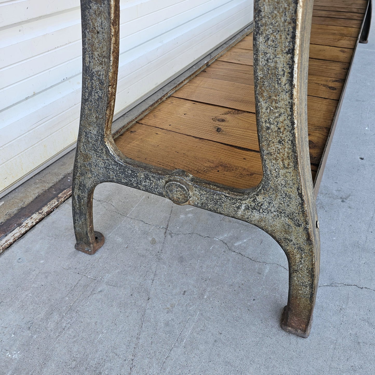 Large Industrial Console Table with Iron Base and Shelf