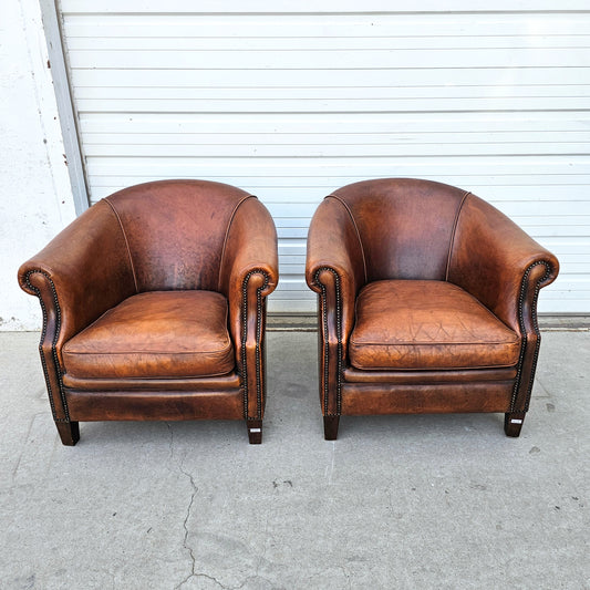 Pair of French Leather Club Chairs