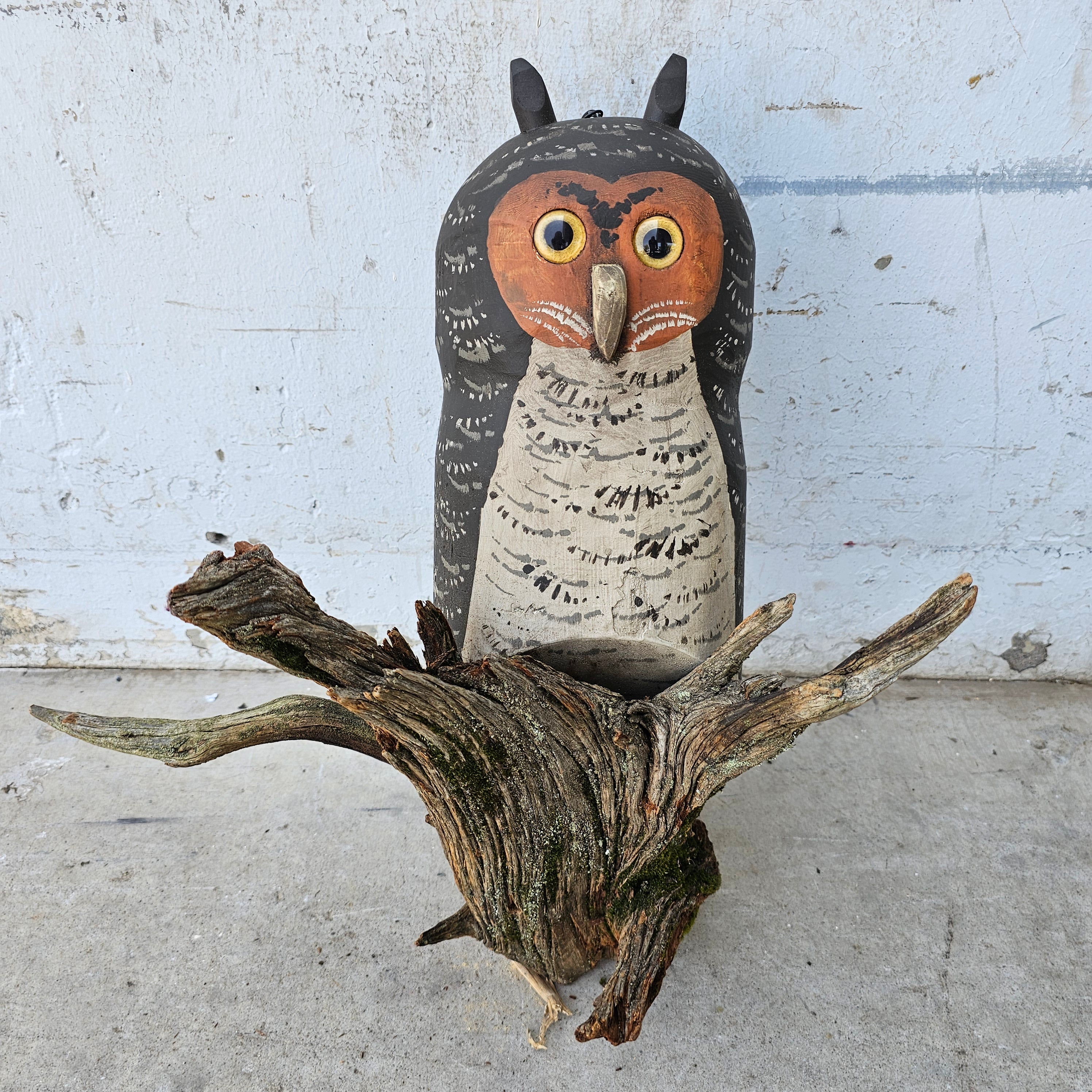 Signed Vintage 1979 Hand Carved Wood Owl on offers Driftwood Perch Tennessee Folk Art