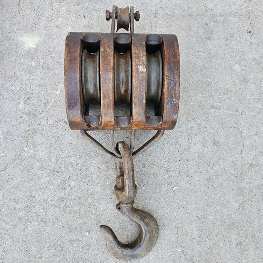 Triple Sheave Wood Block Pulley