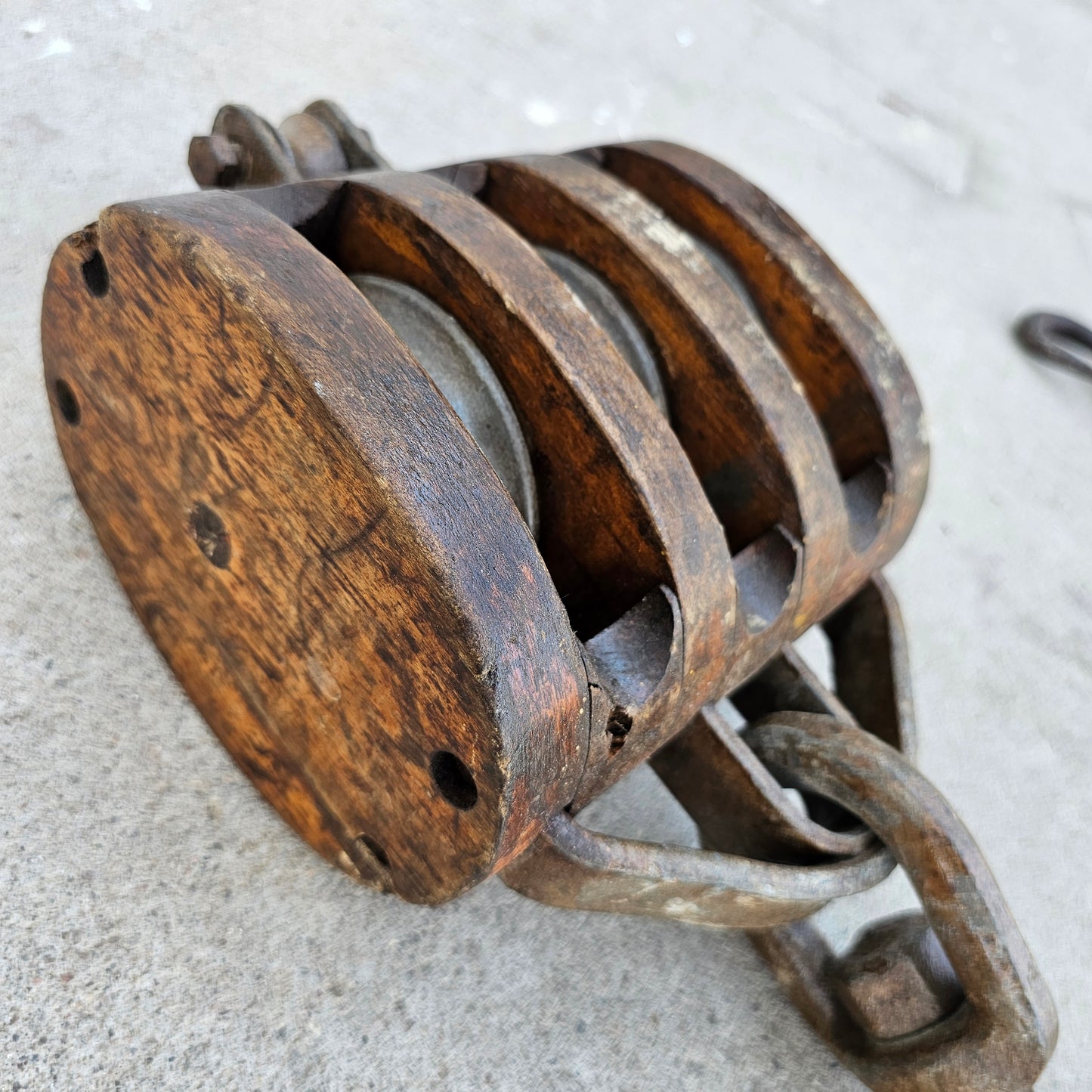 Triple Sheave Wood Block Pulley