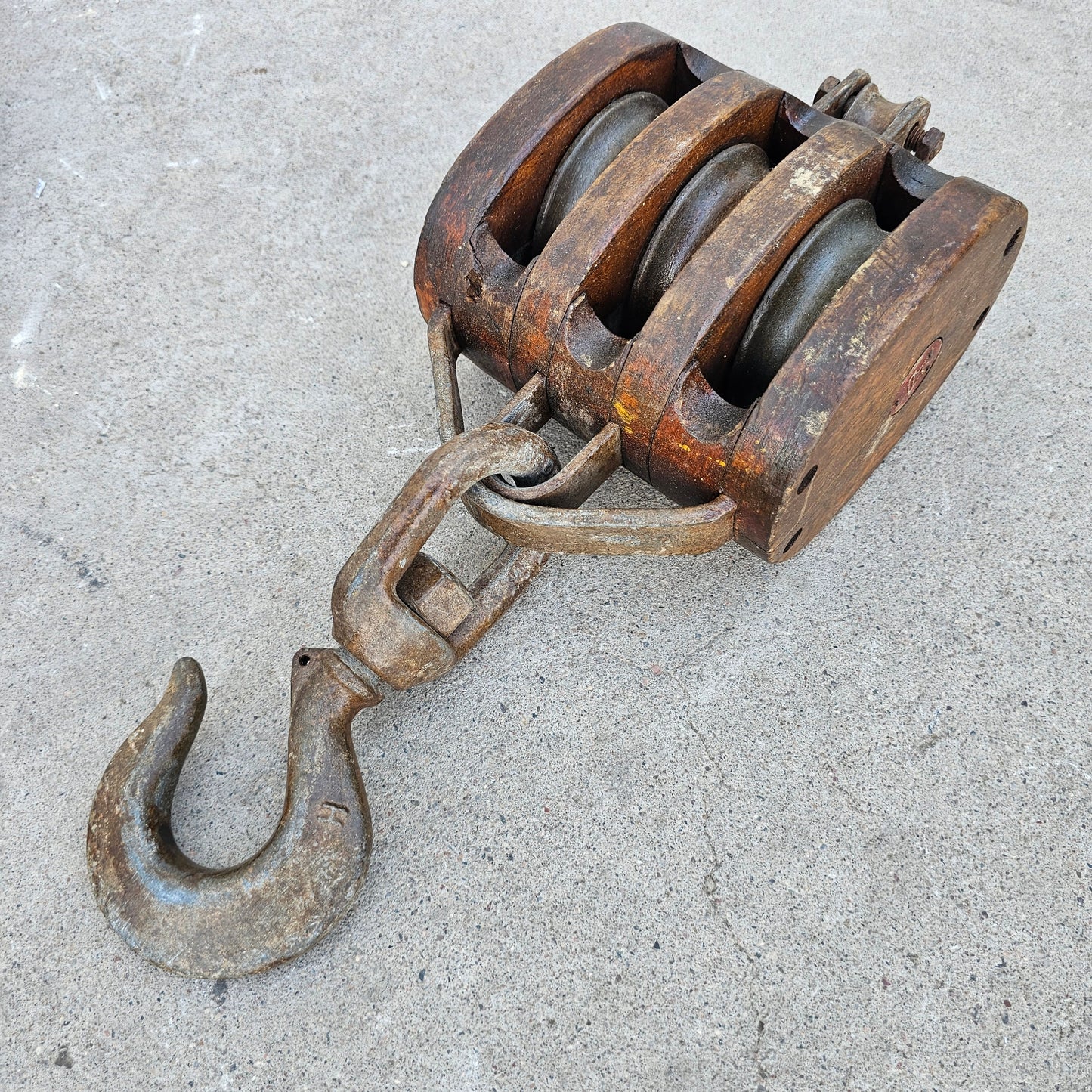 Triple Sheave Wood Block Pulley
