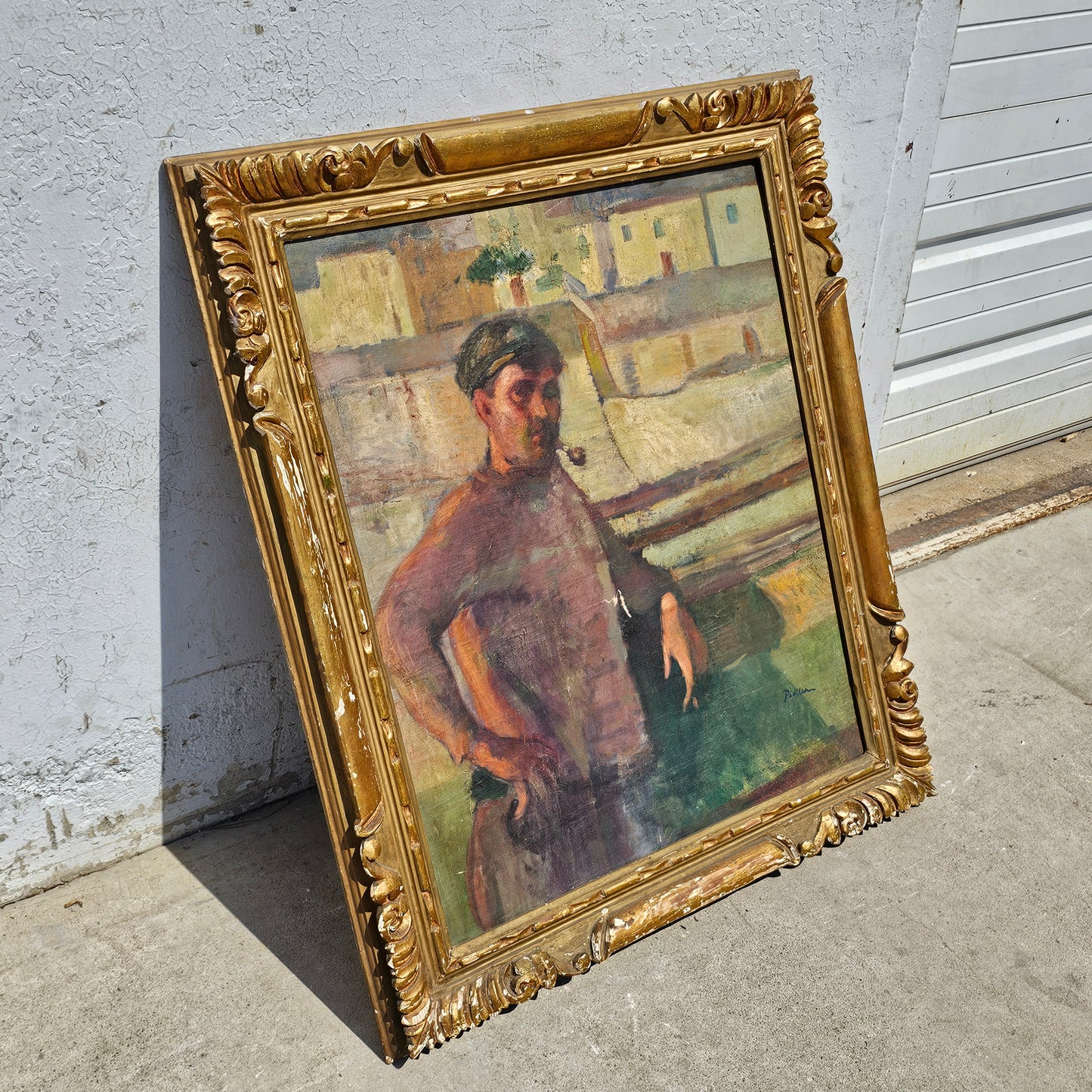 Antique Framed Fisherman Painting