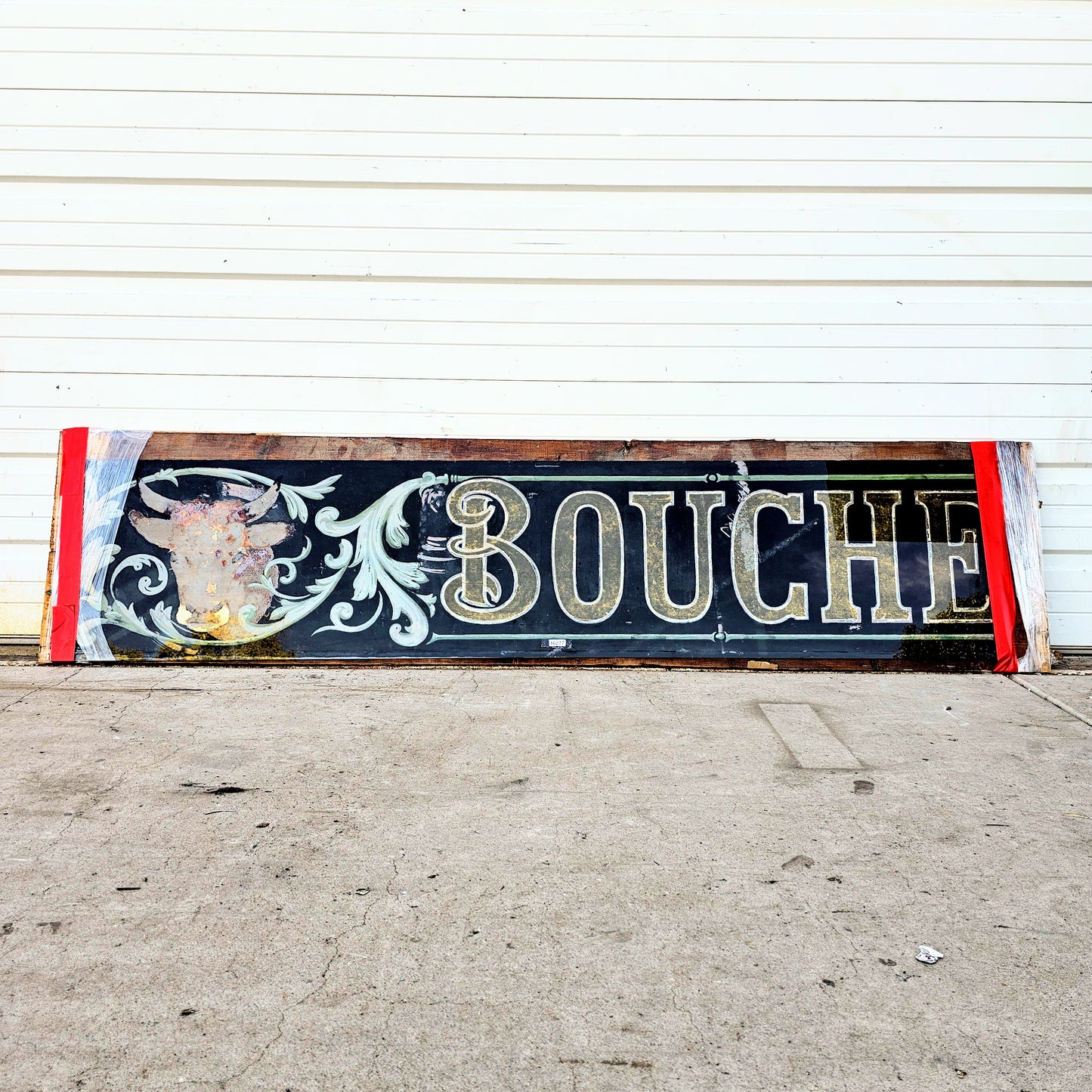 Framed Reverse Painted Glass French Butcher’s (Boucher) Sign