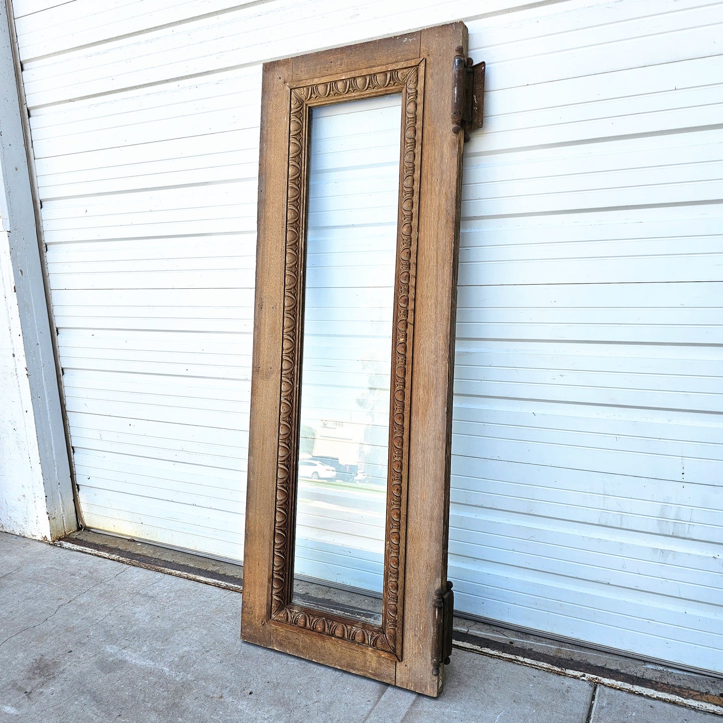 Single Antique Carved Wood and Single Lite Hotel Lobby Door