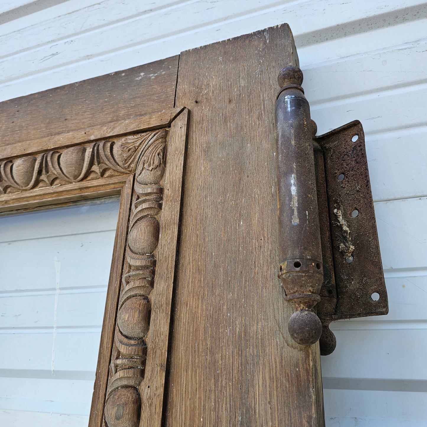 Single Antique Carved Wood and Single Lite Hotel Lobby Door